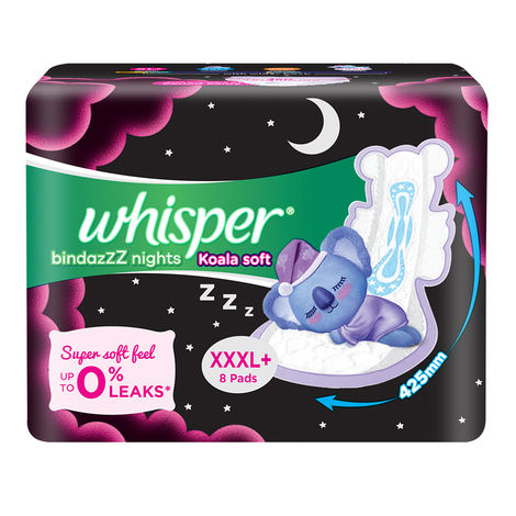 Whisper Bindaz Nights Koala Sanitary Pads | XXXL+ | 8 pcs