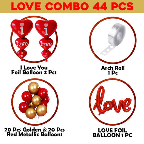 Party Propz Love Balloons Decoration Combo | I Love U Balloons-Red & Gold Balloons and more