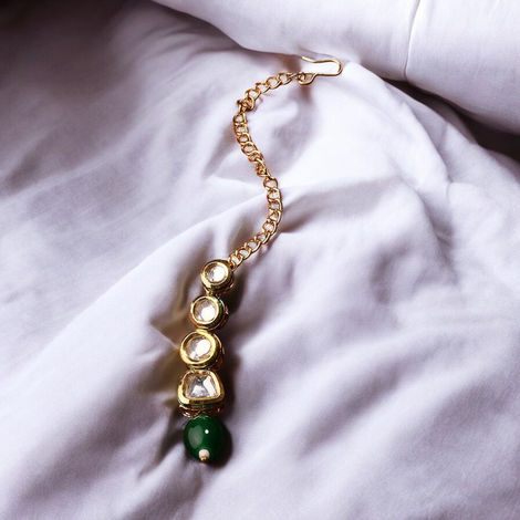 Priyaasi A Symphony Kundan Maangtika With Gold Plated And Green Bead