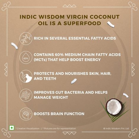 Indic Wisdom Virgin Coconut Wood Pressed Oil (Nariyal Oil) | Cold Pressed - Extracted on Wooden Churner