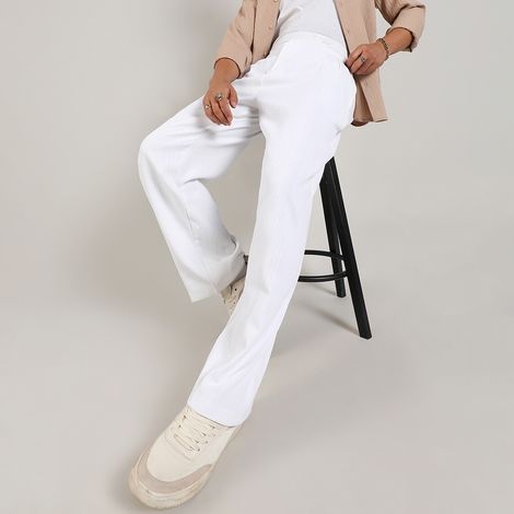 Campus Sutra Men's Tailored Linen-Blend Trousers | White - 32