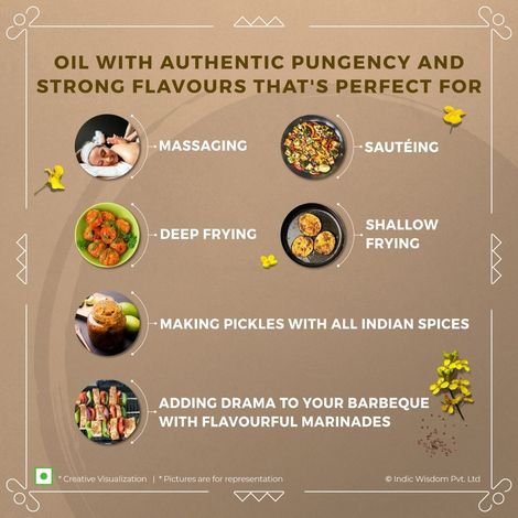 Indic Wisdom Mustard (Sarson) Wood Pressed Oil | Cold Pressed - Extracted on Wooden Churner