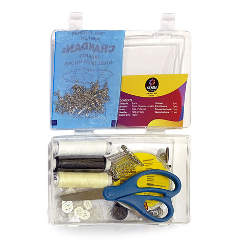 Se7en Sewing Kit | Threads | Buttons | Hooks | Needle | Safety Pins and Scissor