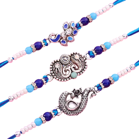Stone Silver Intricate Design Rakhis (Floweraura) Set of 3