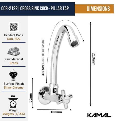 Kamal Cross Sink Cock Pillar Tap Faucet