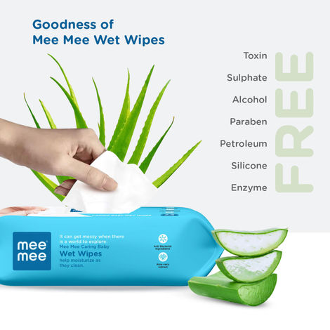 Mee Mee Caring Baby Wet Wipes With Aloe Vera and Vitamin E- Pack of 3