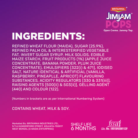 Britannia Jimjam Pops, Crunchy Cookie Vanilla Cream Biscuits