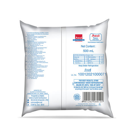 Amul Taaza Toned Fresh Milk (Pouch)