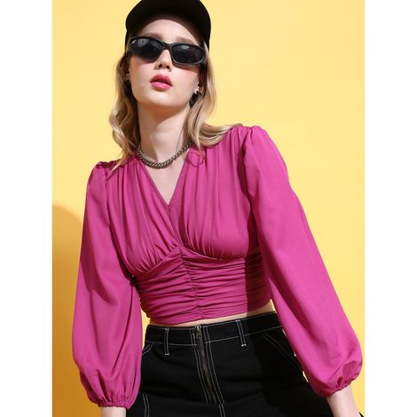 Ketch Women's Puff Sleeve Crop Top | Pink - M