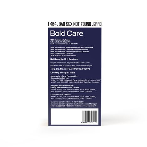 Bold Care 404 By Variety Pack Condoms - Ultra Thin, Multi-Textured, Nano Thin, Chocolate Flavour, & Strawberry Flavoured Condoms