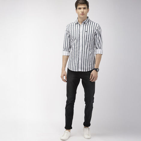 The Indian Garage Co Men's Slim Fit Multi Stripes Casual Shirt | White - M