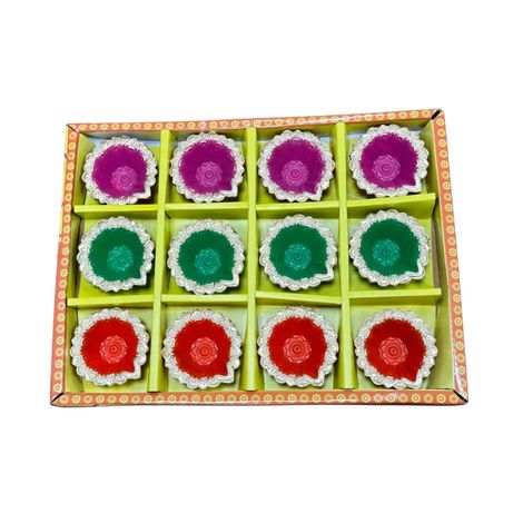 Multicolor Varnika Diya | Multicolour | Pack Of 12 | Designer Clay Diya | DiaCraft