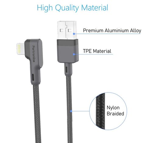 Portronics Konnect L 1.2M Fast Charging 3A 8 Pin USB Cable with Charge & Sync Function(Grey)