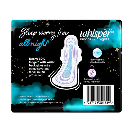 Whisper Bindazzz Nights Sanitary Pads | XXL+ | 16 pcs