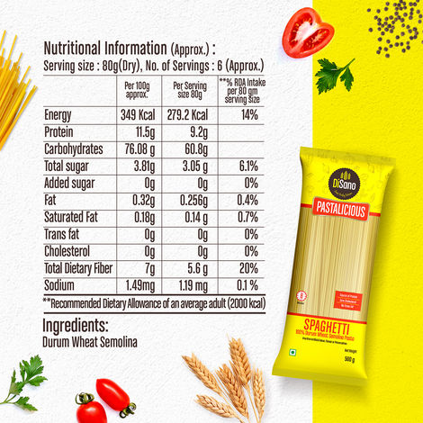 Disano Spaghetti Pasta, 100% Durum Wheat, No Maida