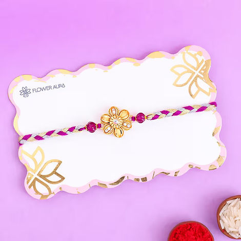 Stone Golden Bloom Shimmering Rakhi (Floweraura)