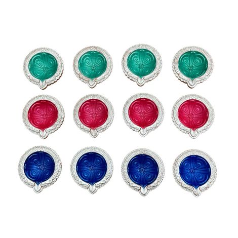 Multicolor Chitra Diya | Designer Clay Diya | Pack Of 12 | DiaCraft
