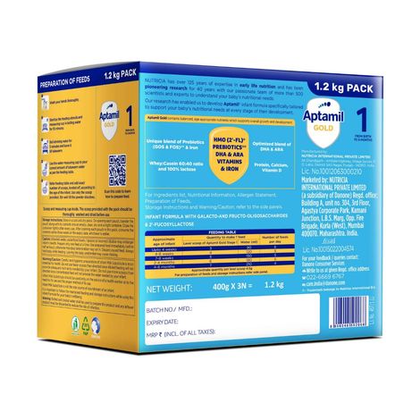 Aptamil Gold Infant Formula Milk Powder For Babies - Stage 1 With Hmo | 2-Fl | Large Pack