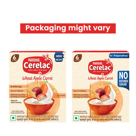 Nestle Cerelac Wheat Apple Carrot Baby Food Cerea | No Refined Sugar & No Preservatives | 6 to 24 Months