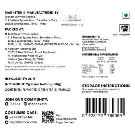 Teabox Kashmiri Kahwa Kesar Green Tea Bags