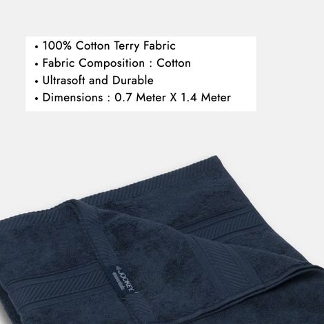 Jockey T101 Cotton Terry Ultrasoft and Durable Solid Bath Towel - Navz