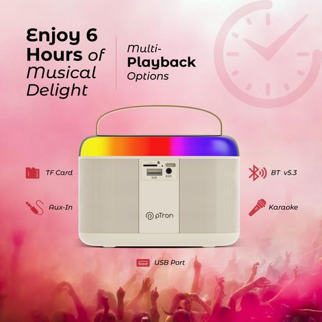 pTron Fusion Joy 20W Bluetooth Speaker with Wireless Karaoke Mic | RGB Lights | 6Hrs Playtime - Cream