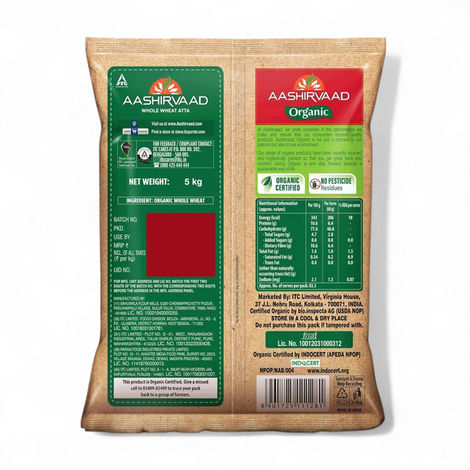 Aashirvaad Organic 100% Organic Whole Wheat Atta, 0% Maida