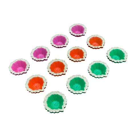 Multicolor Varnika Diya | Multicolour | Pack Of 12 | Designer Clay Diya | DiaCraft