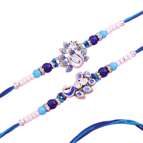 Peacock Beaded Rakhi Duo (Floweraura)