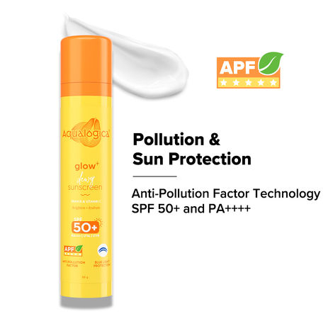 Aqualogica Glow+ Dewy Sunscreen SPF 50+ PA++++ with Anti Pollution Factor (APF) | Papaya & Vitamin C