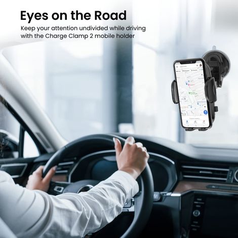 Portronics Charge Clamp 2, Mobile Holder With Wireless Charging - Black