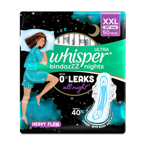 Whisper Bindazzz Nights XXL Sanitary Pads, Upto 0% Leaks All Night Long