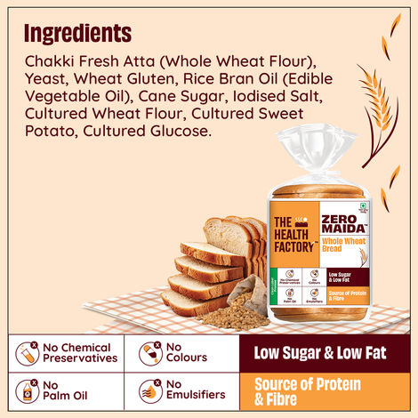 The Health Factory Zero Maida 100% Whole Wheat Bread | Clean Label - Not Brown