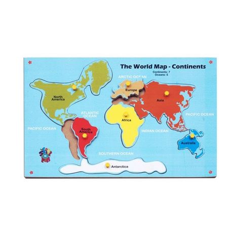 Skillofun MDF World Map Continents Puzzle | Early Learning Educational Toy for 3+ Kids