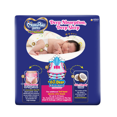 Mamypoko Extra Absorb Baby Diapers | Pant Style | M | 74 pcs