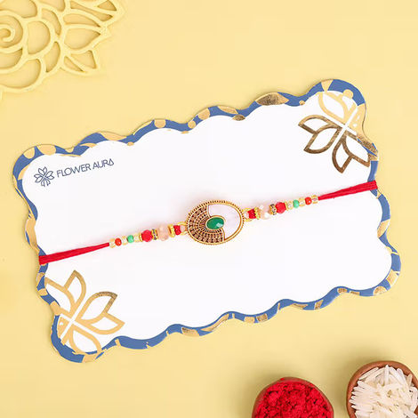 Stone Evergreen Emerald Beaded Rakhi (Floweraura)