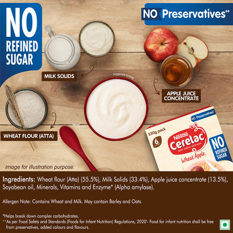 Nestle Cerelac Wheat Apple Baby Food Cereal, No Refined Sugar & No Preservatives, 6 to 24 Months