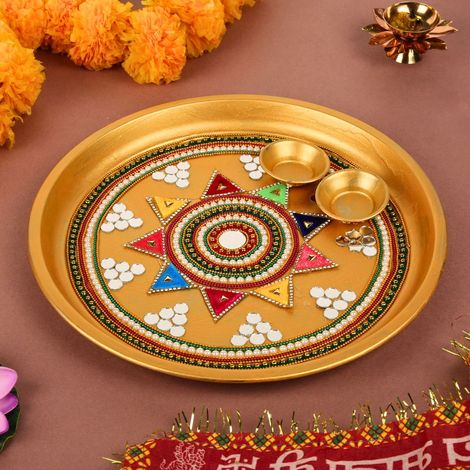 Pichai Decorative Golden Pooja Thali - 11 Inches