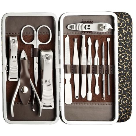 Beaute Secrets Essentials Manicure Set Nail Clippers Grooming Kit with Leather Travel Case