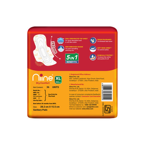 Niine Dry Comfort XL Sanitary Pads | with Quick Absorption | 36 Pads 