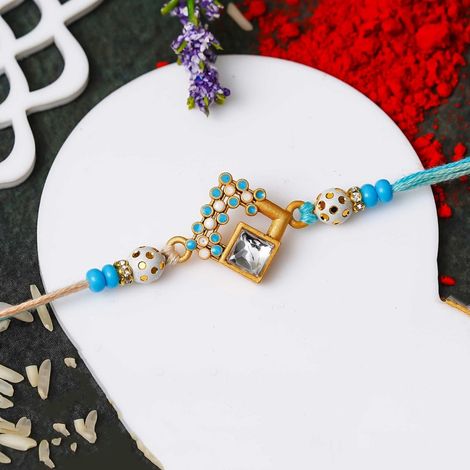 Stone Fancy Square Shape Designer Rakhi for Bhai and Bhaiya | Roli Chawal Pack (eCraftIndia)
