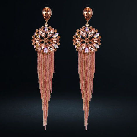 YouBella Jewellery Crystal Tassel Handmade Earrings For Girls And Women - Peach