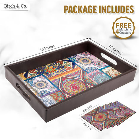 Birch & Co. Serving Tray - Mandala With Four Free Matching Coasters