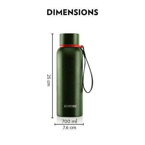 Borosil Hydra Trek Water Bottle - 700 ml | Green | Stainless Steel Double Wall Vacuum Insulated Flask