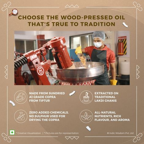 Indic Wisdom Virgin Coconut Wood Pressed Oil (Nariyal Oil) | Cold Pressed - Extracted on Wooden Churner