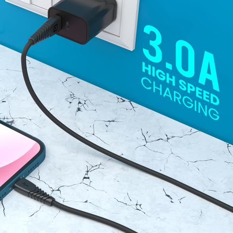 Portronics Konnect Core Micro USB Cable Tangle-Free with 3A Rapid Charging & 480mbps Data(Black)