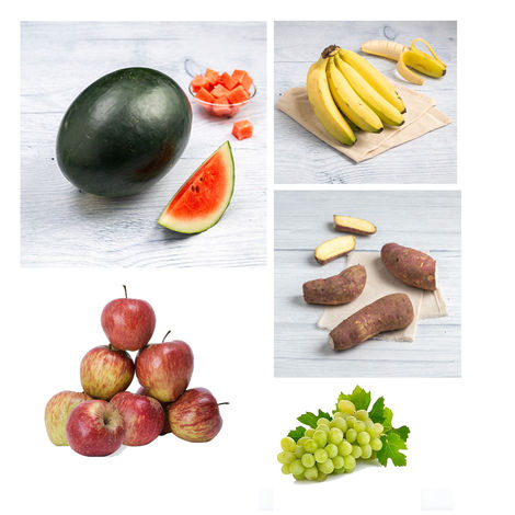 Banana (3pc) & Sweet Potato (500g) & Baby Apple Shimla (1kg) & Grapes Thompson Seedless (500g) & Watermelon Kiran (1pc) Combo