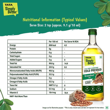 Tata Simply Better Groundnut (Peanut) Cold Pressed Oil | Pure & Unrefined Healthy Cooking Oil