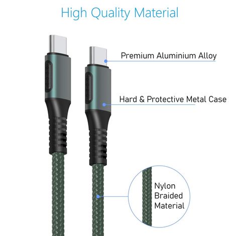 Portronics Konnect C Square, 3A Type-C To Type-C Cable - Green