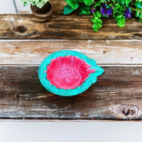 Multicolour Leaf Shaped Diya | Designer Clay Diya | Pack Of 6 | DiaCraft